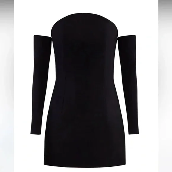 Women's BCBGMAXAZRIA Black Off-the-Shoulder Mini Dress Size 10 - Picture 2 of 9